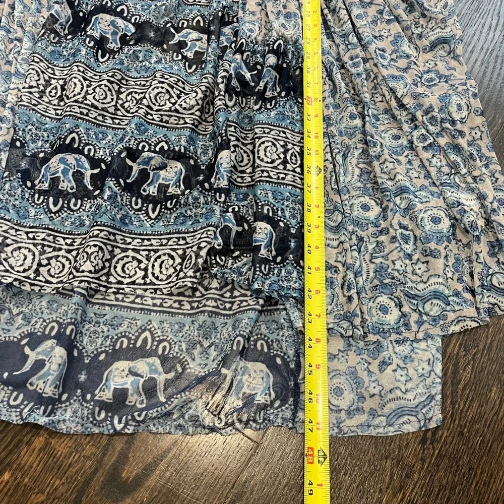 Free People Wanderers Midi Dress Blue Women's Medium Elephant Sheer Boho Coverup